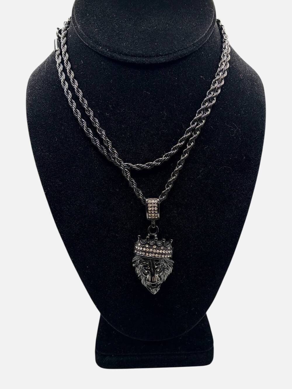 NEW STEELTIME men's lion with crown - necklace chain in black stainless steel